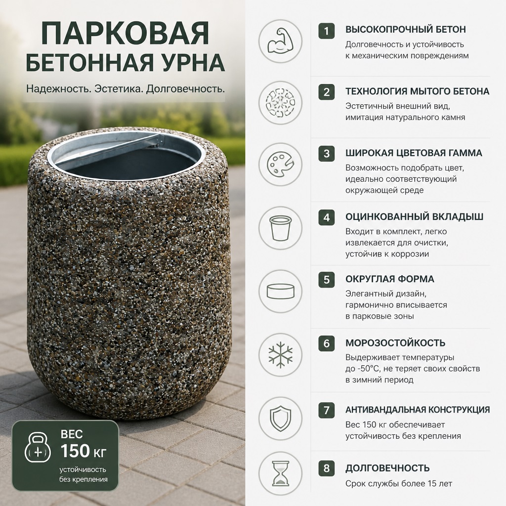 Парковая бетонная урна круглая