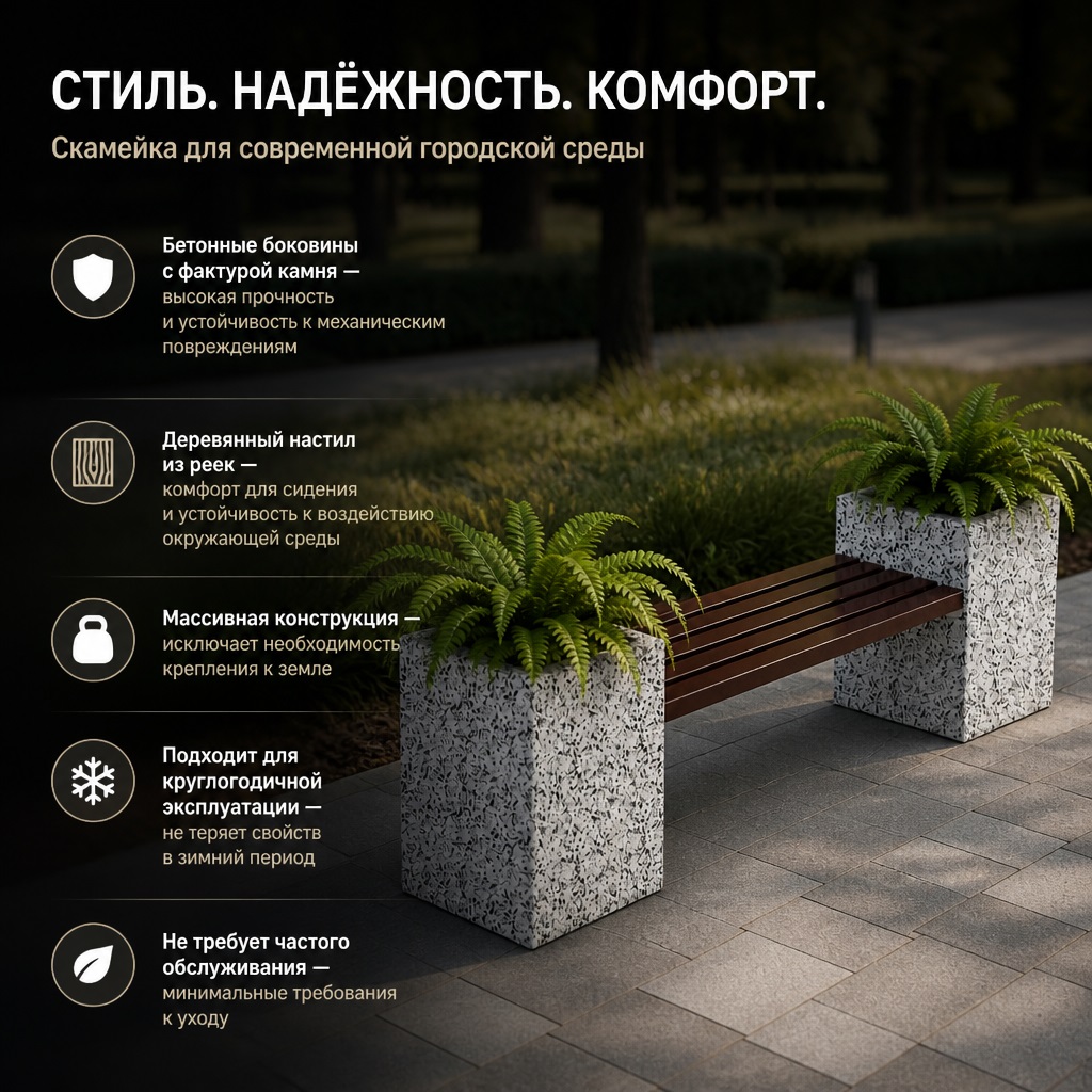 Бетонная парковая скамейка