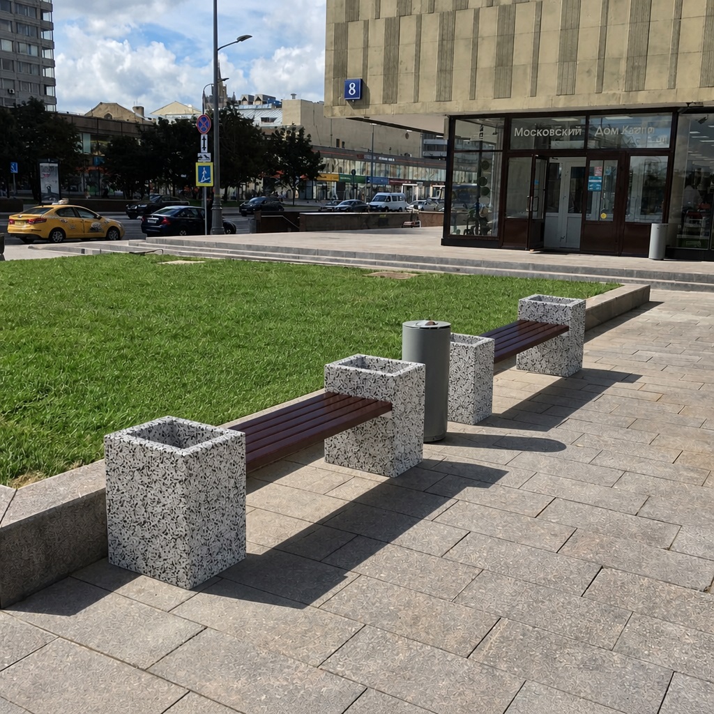 Бетонная парковая скамейка