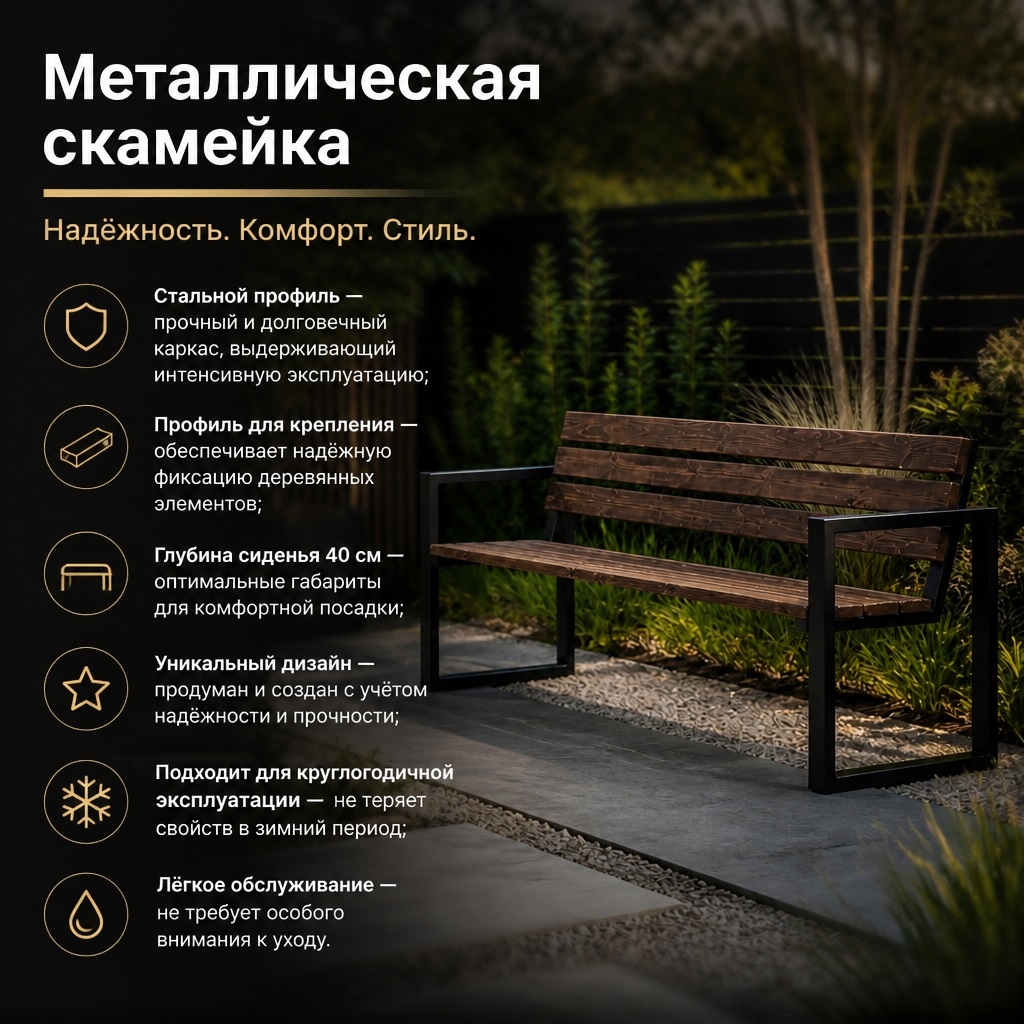 Скамейка металлическая со спинкой