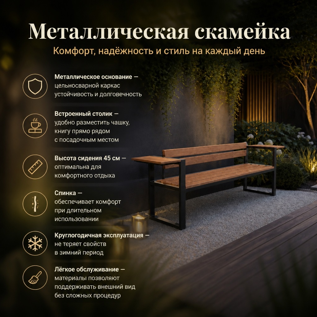 Скамейка садовая со спинкой металлическая